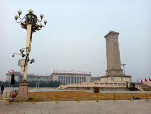 Tianamen Square, Beijing, with lights and camera tower